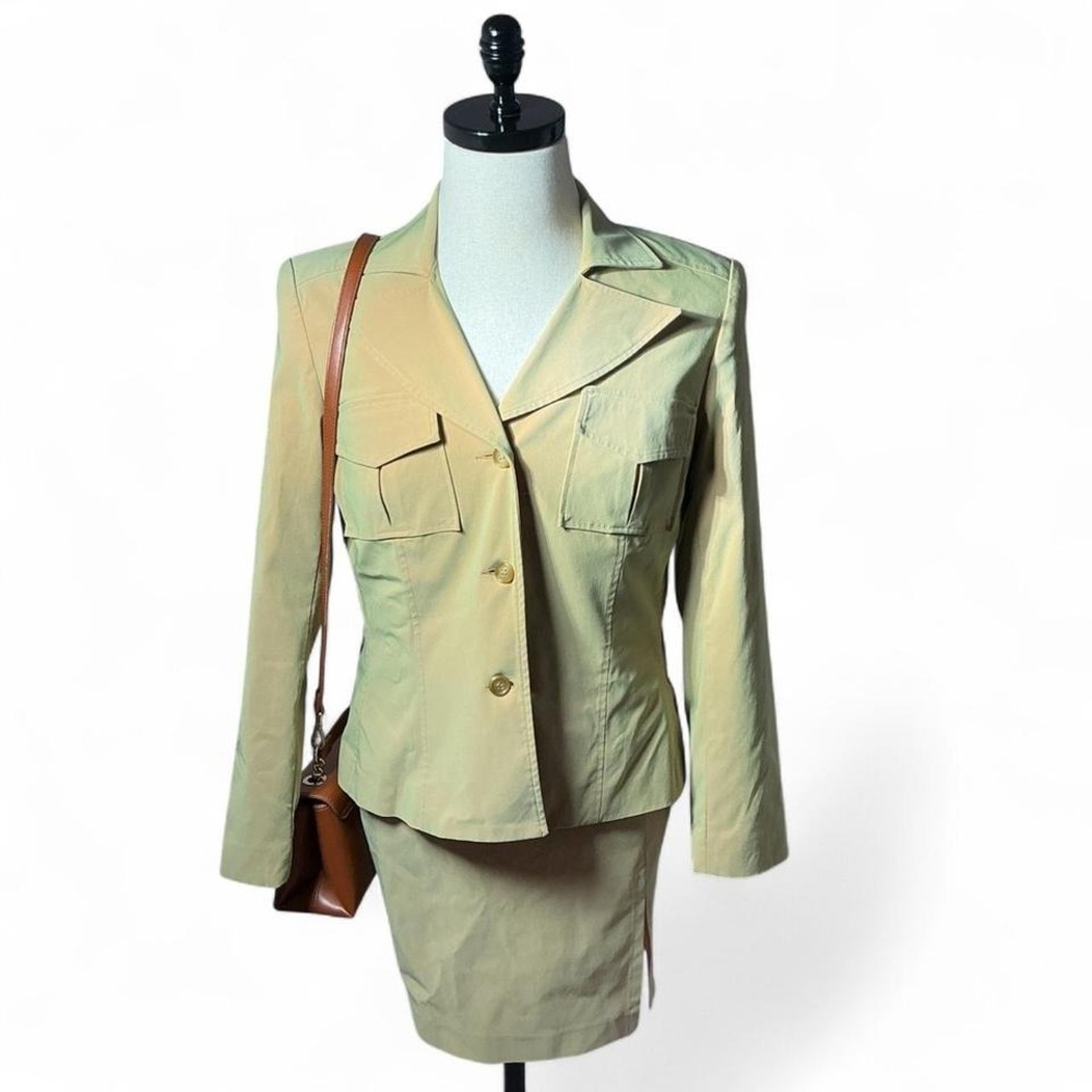 Dina Bar-El Vintage Iridescent Skirt Suit Set Women 10 90s Y2K Office